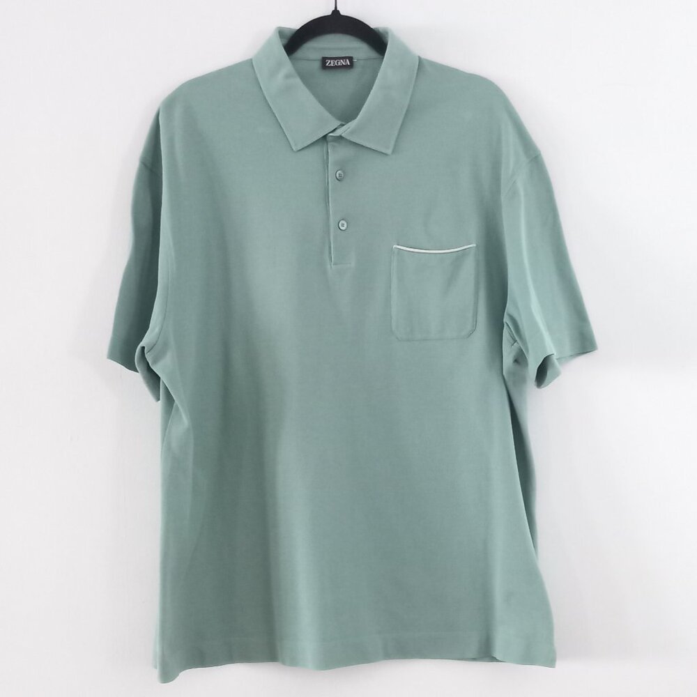 ZEGNA light turquoise seafoam blue green short sleeve polo 3XL